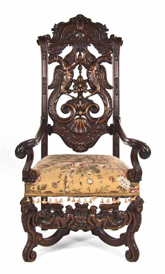 Appraisal: A Renaissance Revival Carved Hall Chair having a foliate crest