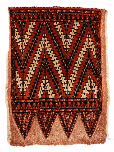 Appraisal: A YOMUT TENT POLE COVER with hooked motif and flagged