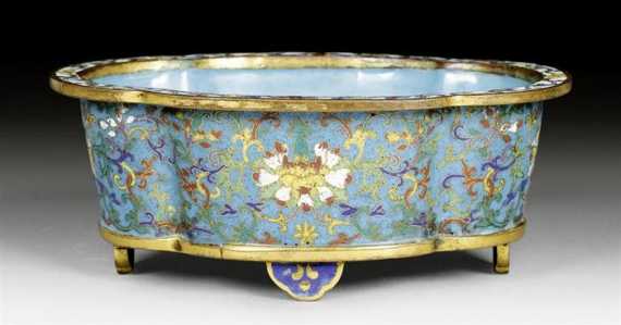 Appraisal: A SMALL CLOISONN ENAMEL JARDINI RE WITH CLASSICAL LOTUS SCROLL