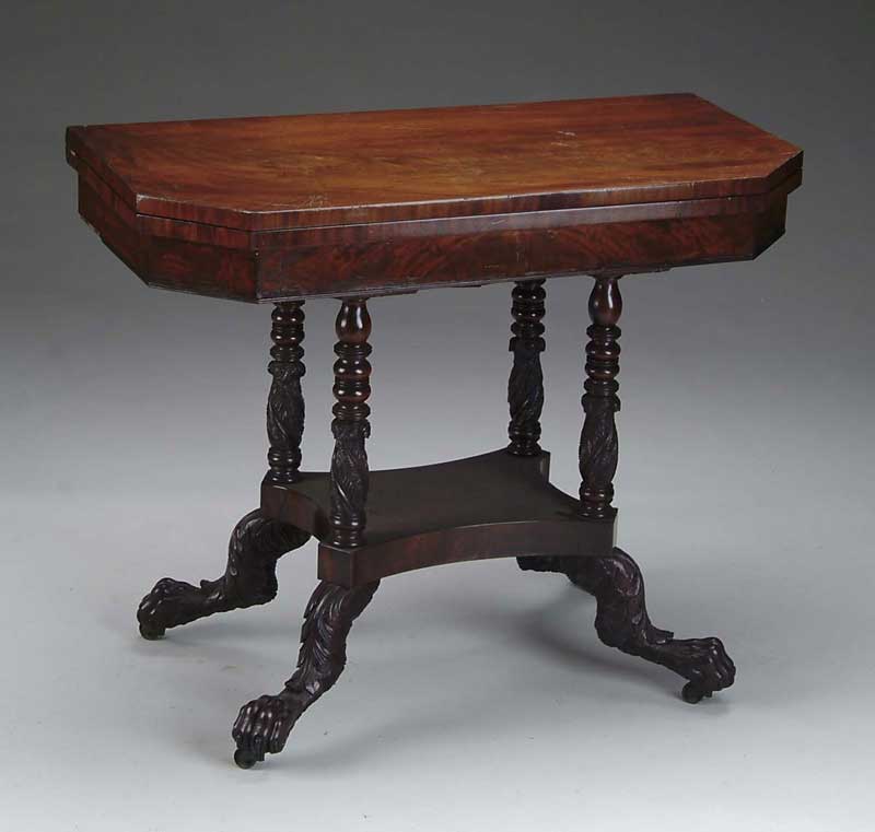 Appraisal: FINE NEW YORK MAHOGANY CLASSICAL CARVED CARD TABLE The cut