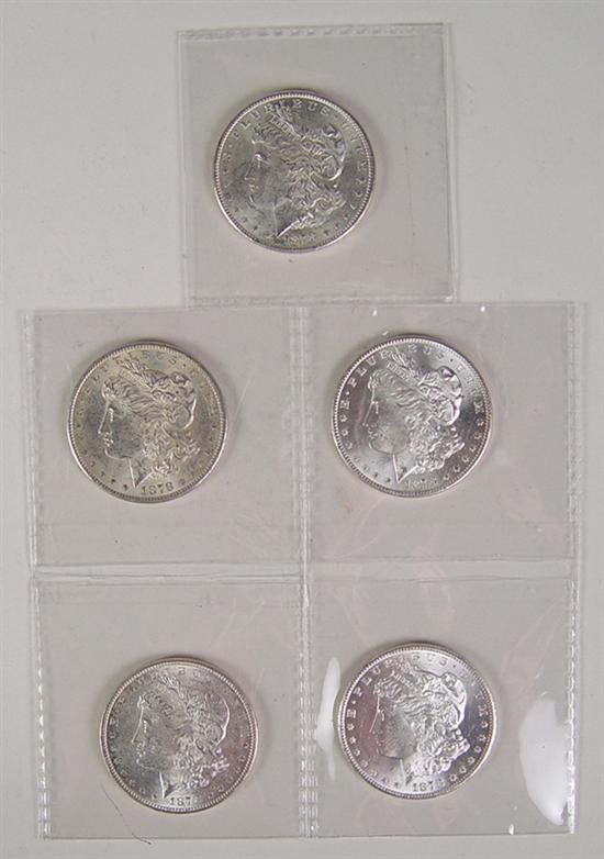 Appraisal: Five -S Morgan Dollars They are uncirculated but some have