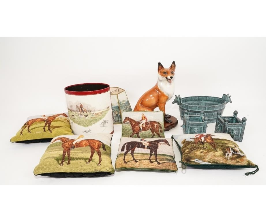 Appraisal: Equine grouping to include a ceramic fox head planter h