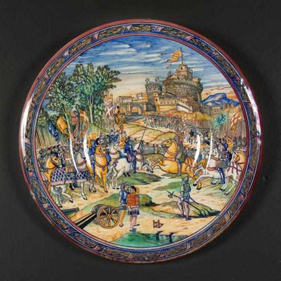 Appraisal: French faience lustre charger th century scene depicting French siege