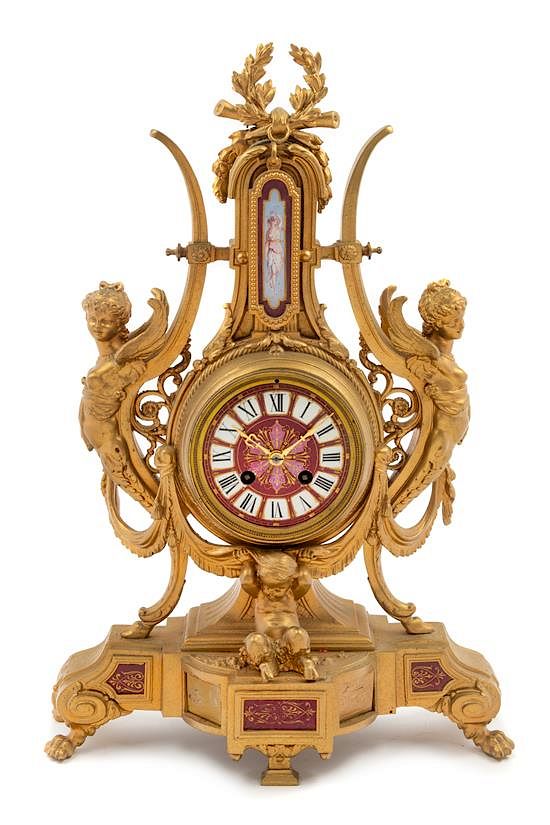 Appraisal: A French Neoclassical Porcelain Mounted Gilt Metal Mantel Clock Height