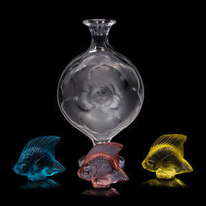 Appraisal: A Lalique Perfume Bottle and Three Lalique Fish Second Half