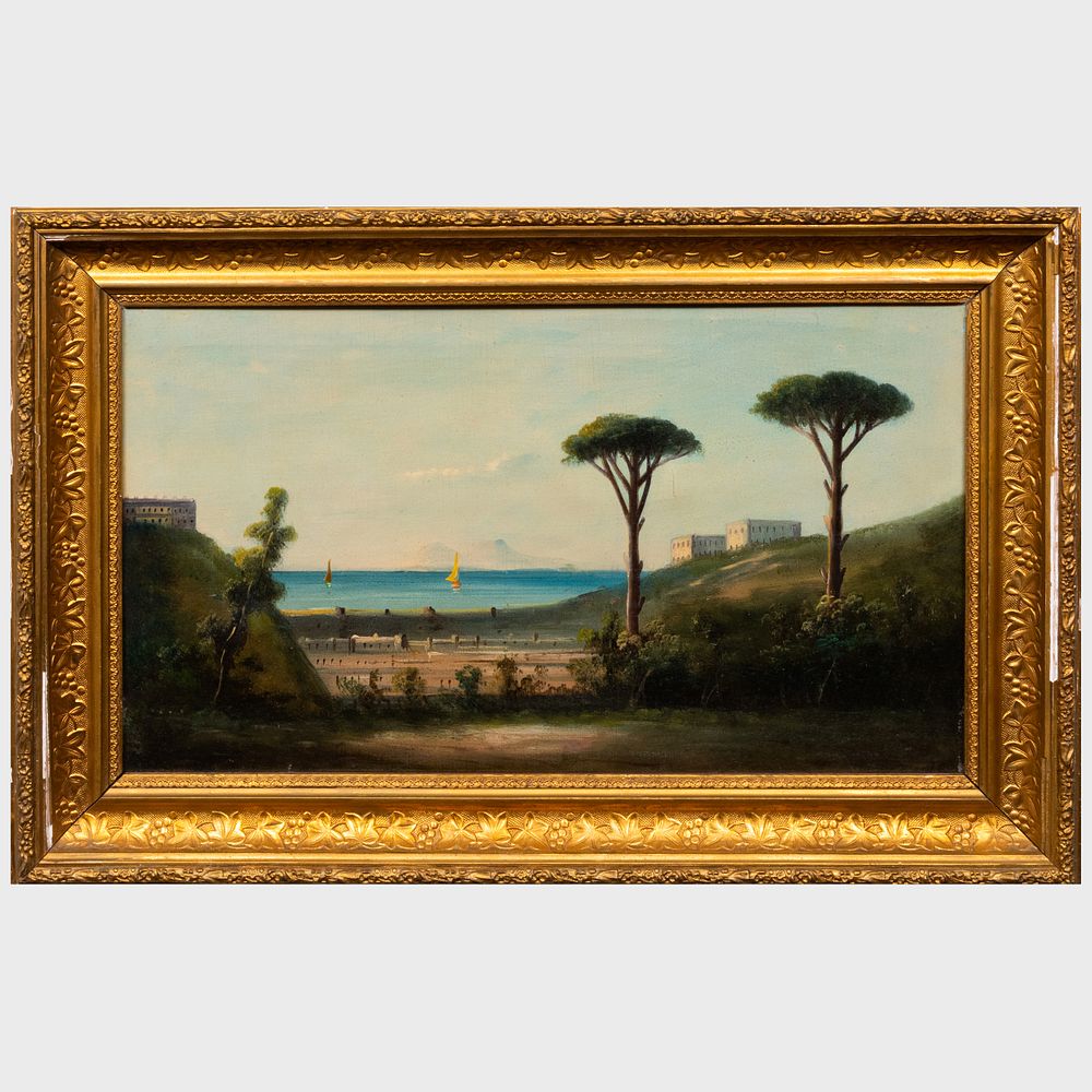 Appraisal: European School Bay of Naples Oil on canvas indistinctly signed