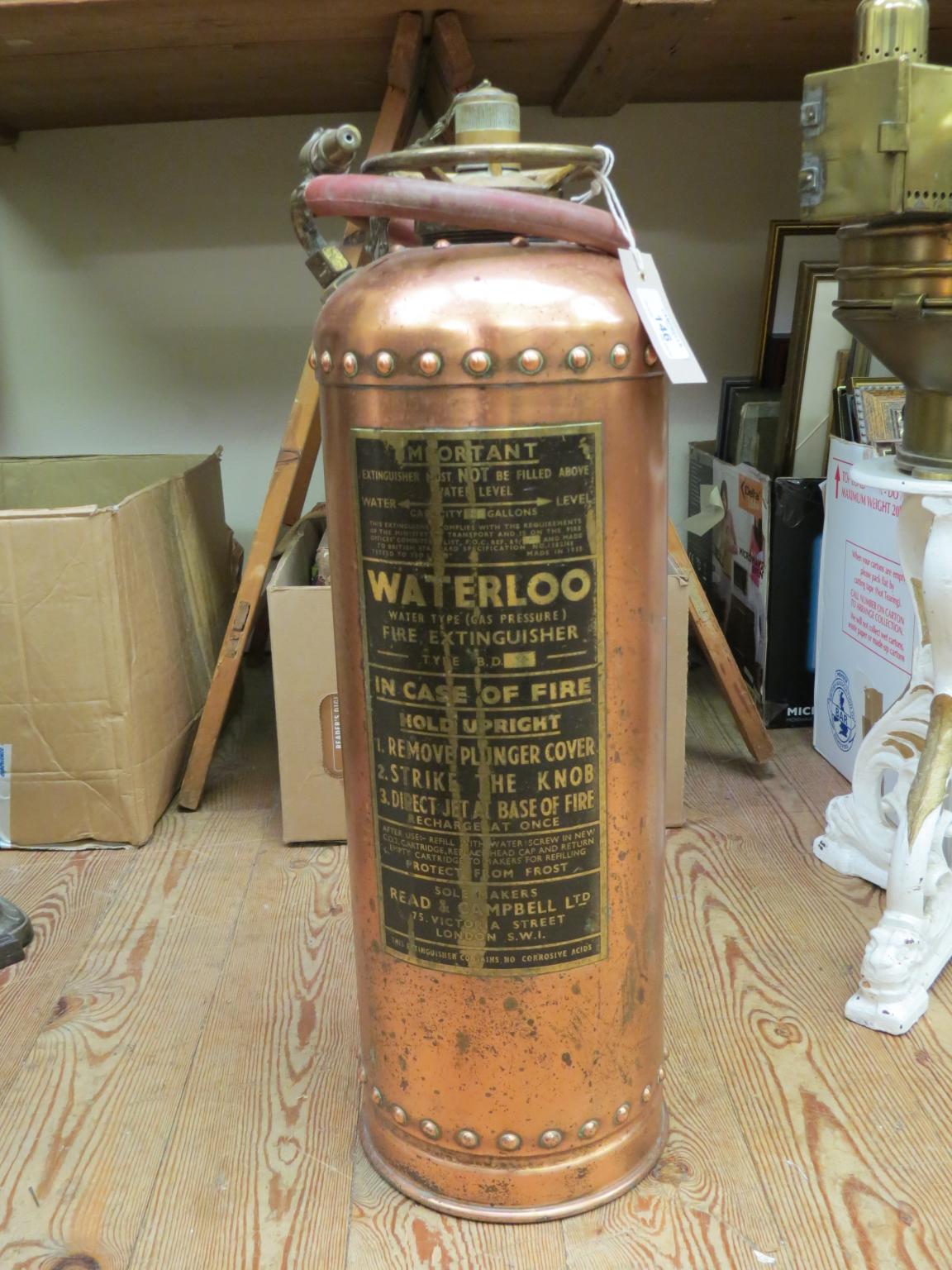 Appraisal: The 'Waterloo' Fire Extinguisher Read Campbell Ltd copper with brass