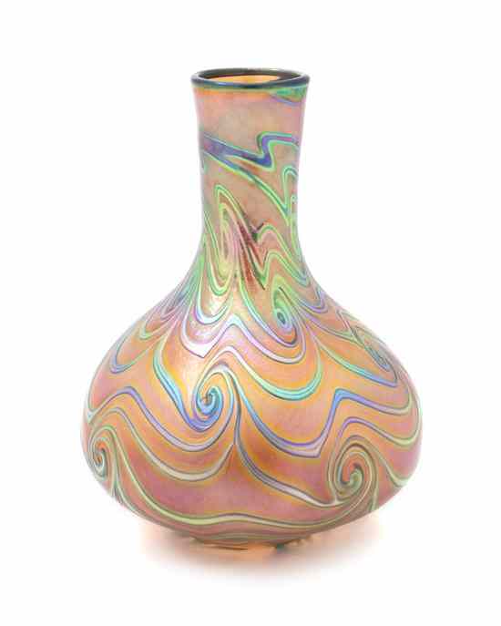 Appraisal: A Charles Lotton Glass Vase of squat bottle neck form