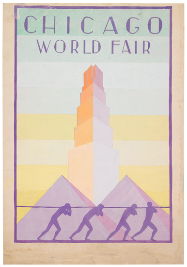 Appraisal: CHICAGO SCHOOL FOLLOWER OF AARON DOUGLAS Chicago World Fair Gouache