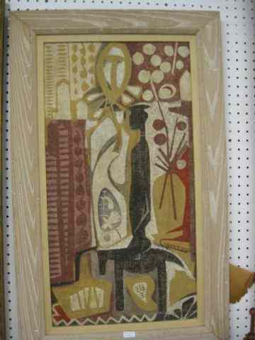 Appraisal: Bengt Lindstrom Oil Cubist pregnant lady oil on burlap image