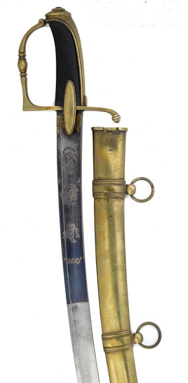 Appraisal: A FRENCH INFANTRY OFFICER'S SABRE AND SCABBARD with broad-fullered etched