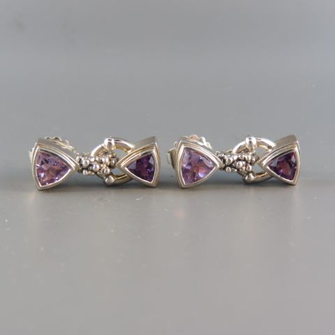 Appraisal: Sterling Silver Amethyst Earrings by MichaelDawkins fancy trillion cut gems