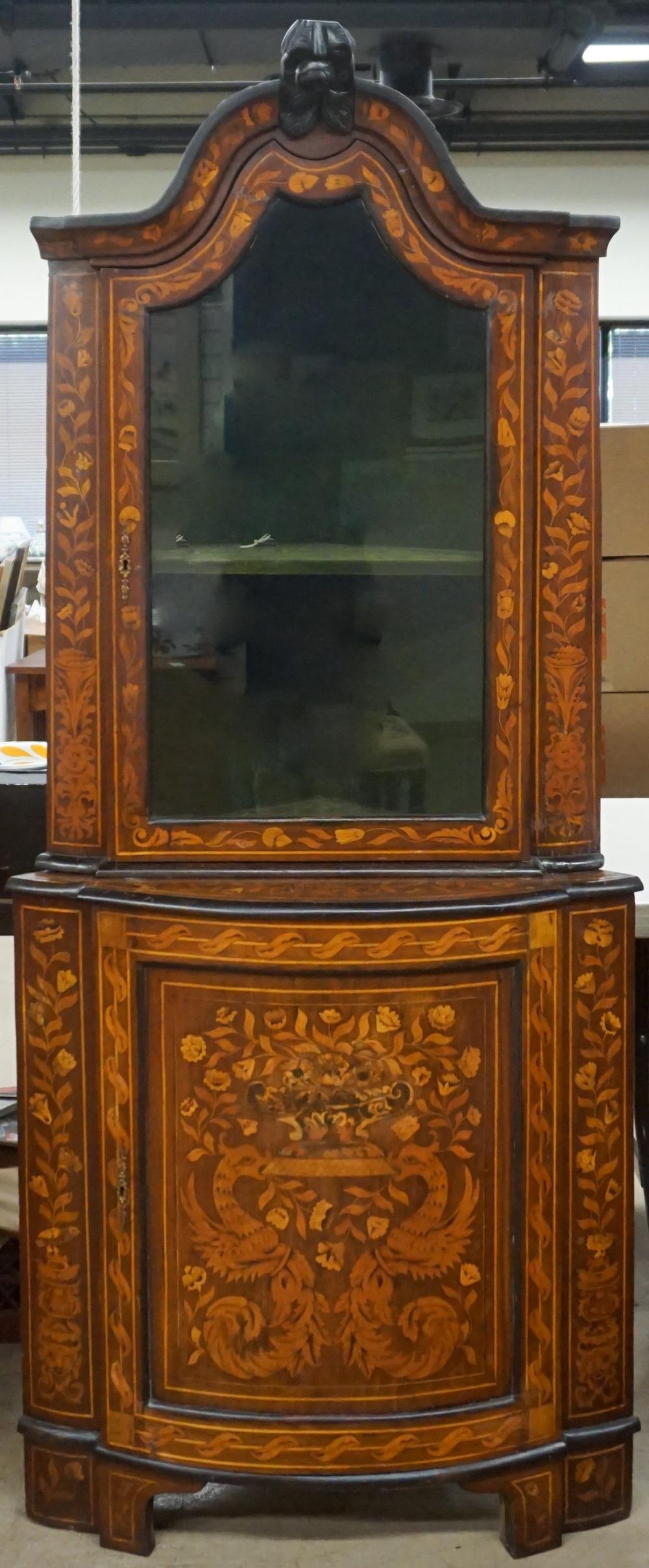 Appraisal: Dutch Rococo Style Marquetry Walnut Corner Cabinet th Century x