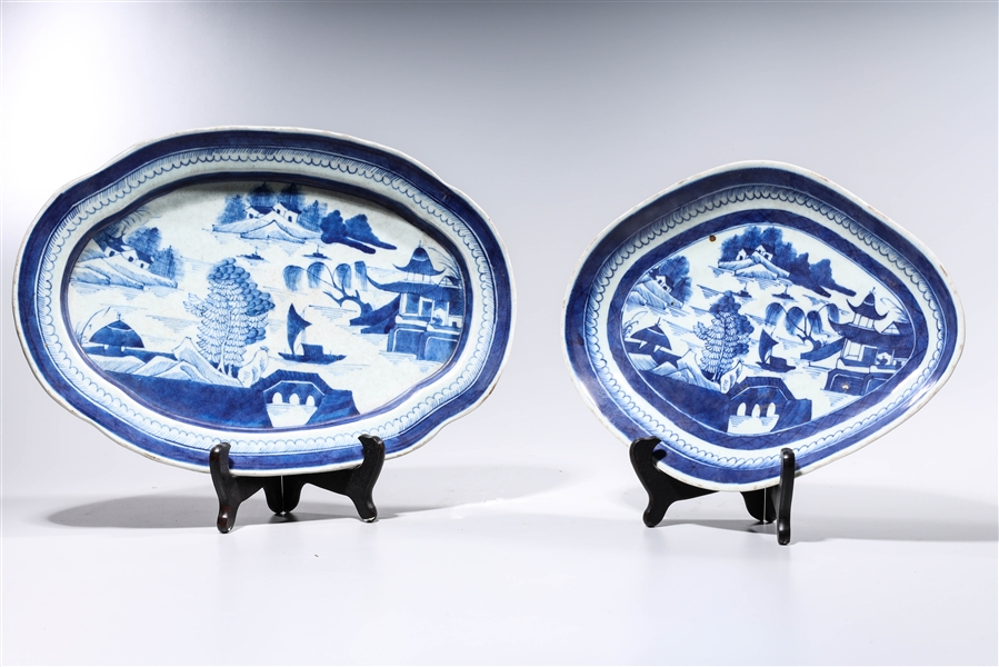 Appraisal: Two Chinese blue and white porcelain platters each with landscape