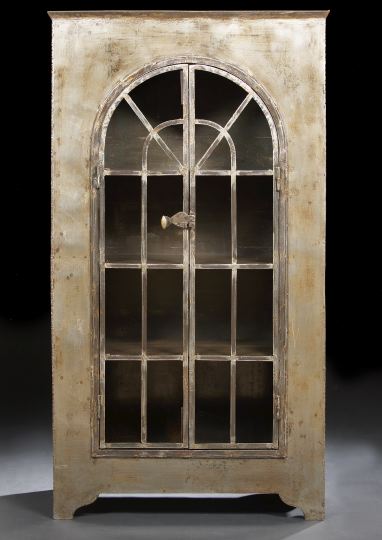 Appraisal: Industrial Design Galvanized Metal Vitrine cornice above a case fitted