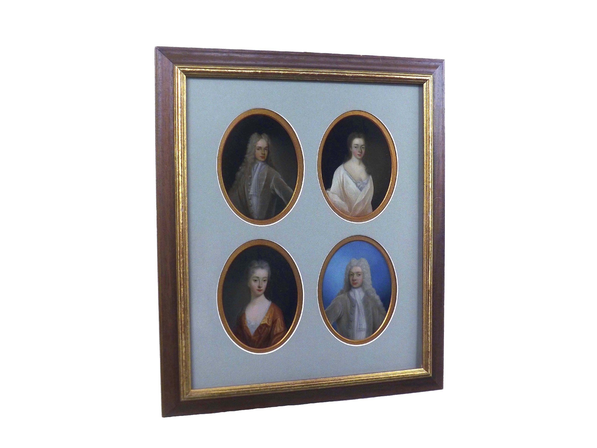 Appraisal: Framed set of four English oval portraits overpainted prints on