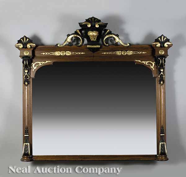 Appraisal: An American Neo-Grec Ebonized and Gilt Walnut Overmantel Mirror late