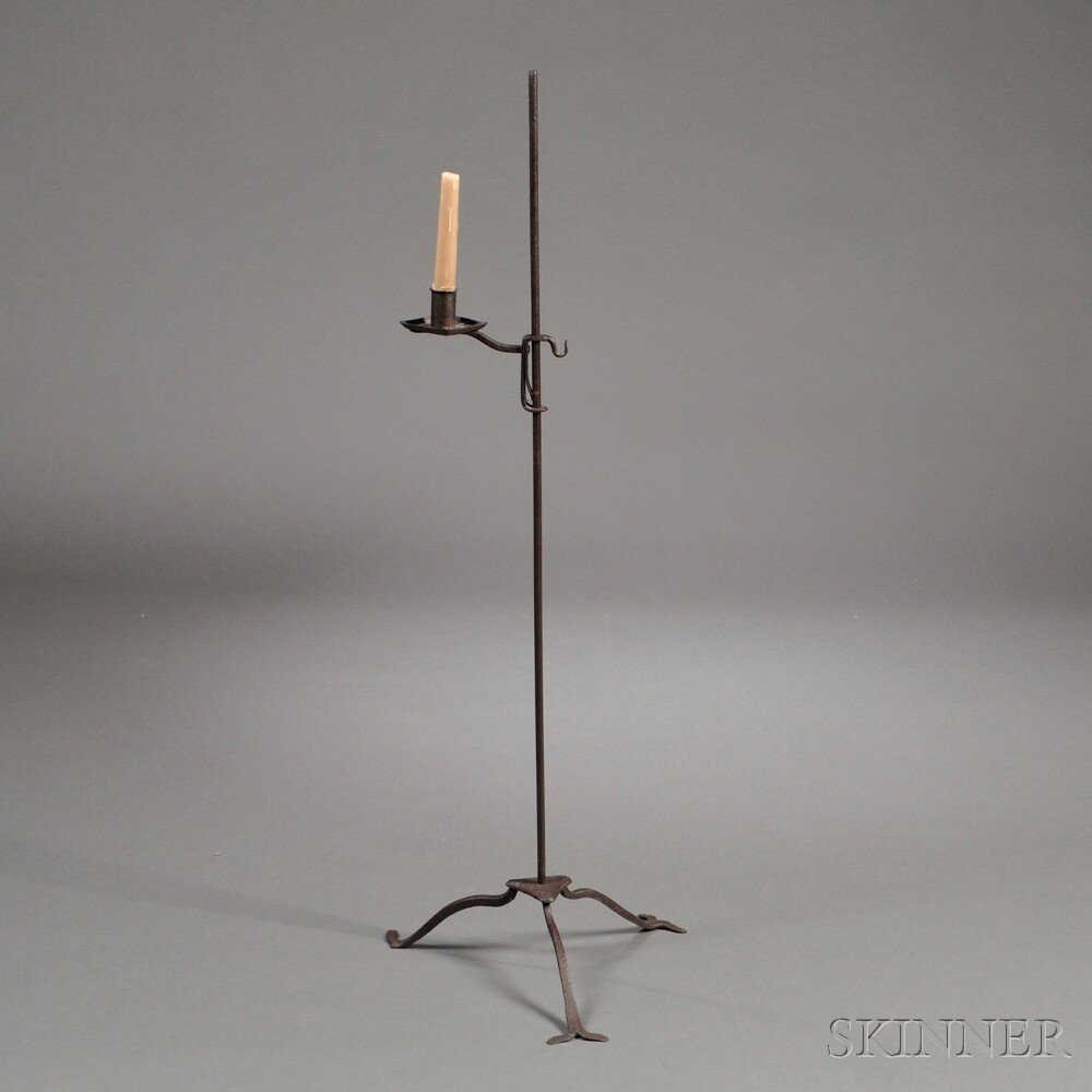 Appraisal: Wrought Iron Adjustable Candlestand America late th early th century