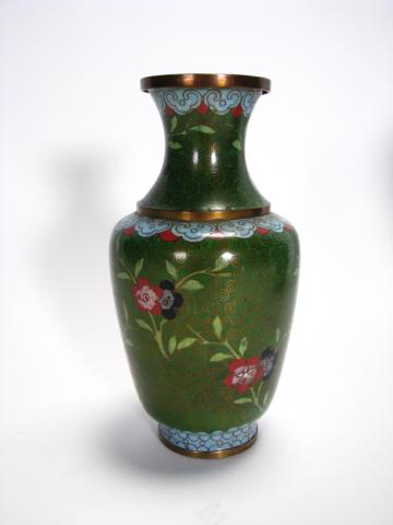 Appraisal: Chinese cloisonne vase approximately tall with green ground and floral