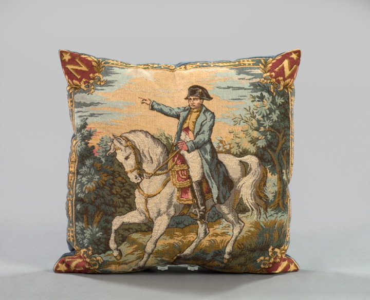 Appraisal: Franco-Belgian Tapestry-Faced Sofa Pillow featuring Emperor Napoleon I of France