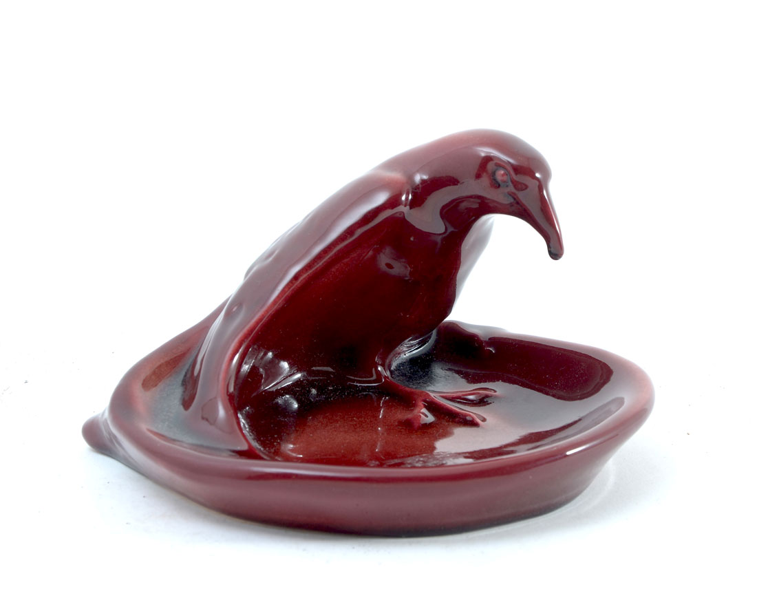 Appraisal: ROOKWOOD POTTERY FLAMBE FIGURAL ASHTRAY Figural raven ashtray mold dated