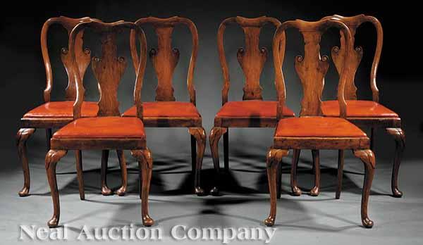 Appraisal: A Set of Six Antique Queen Anne Carved Walnut Side