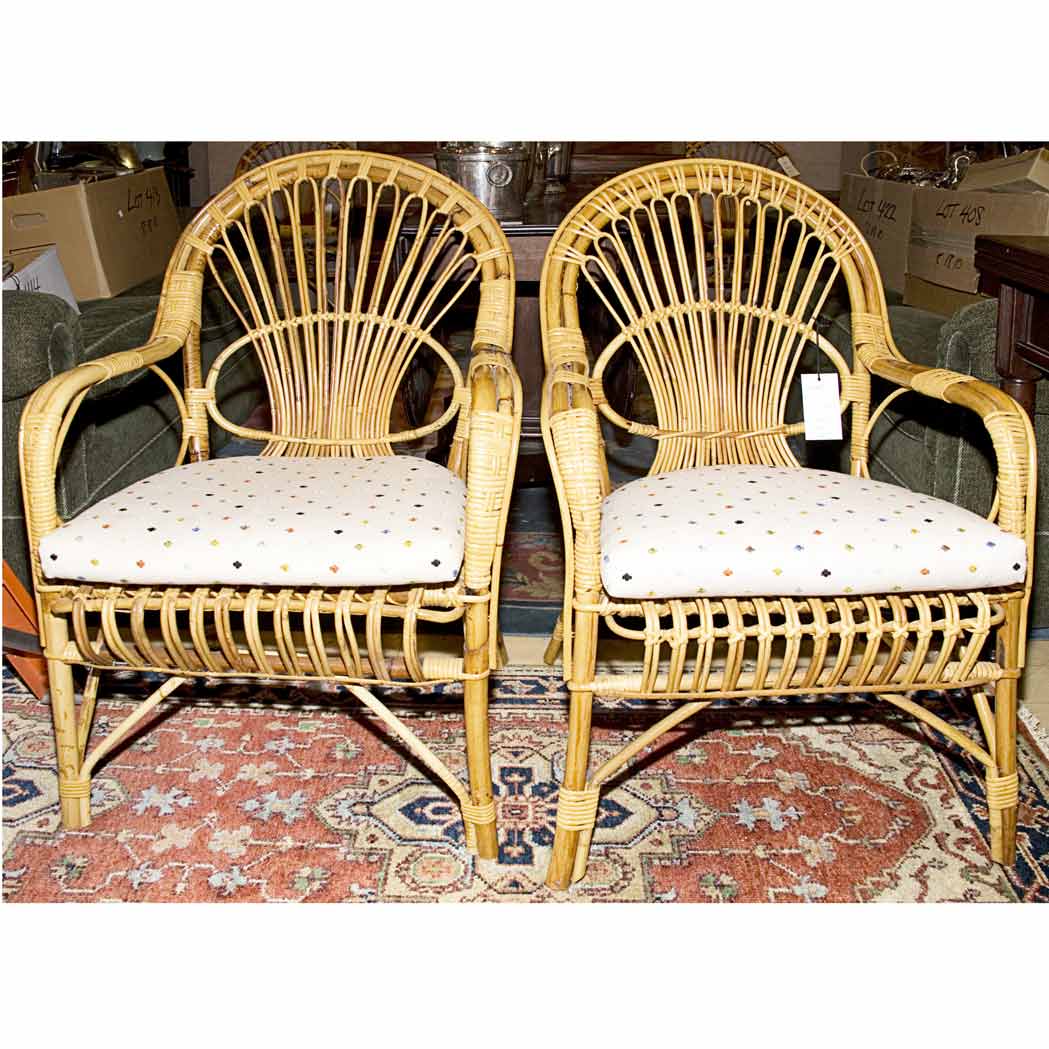 Appraisal: Set of Four Faux Bamboo and Rattan Armchairs