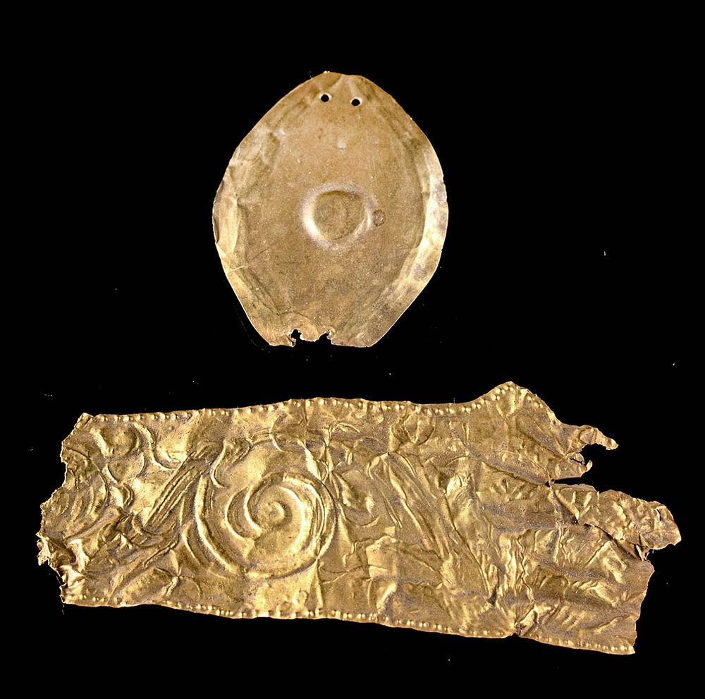 Appraisal: Scythian Moche Chimu Gold Sheet Ornaments Pieces Western Asia Scythian