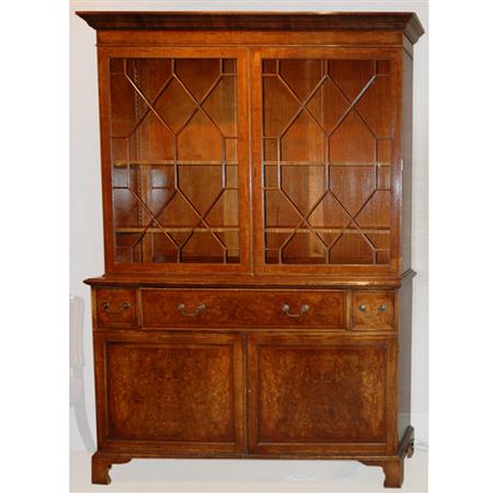 Appraisal: George III Style Mahogany and Burl-Walnut Bookcase Cabinet Estimate -