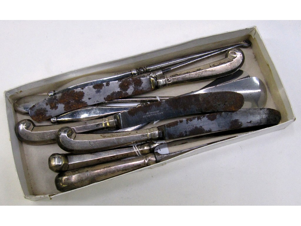 Appraisal: Lot comprising set of five silver pistol grip knives London