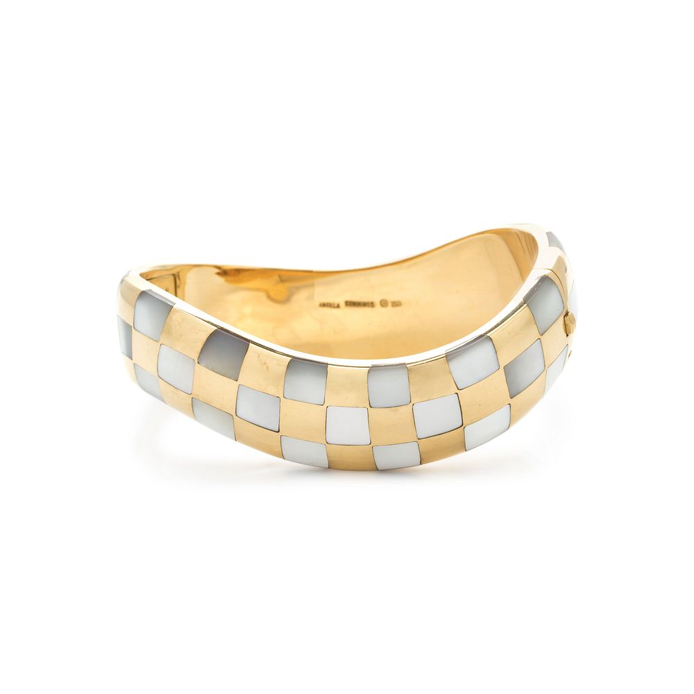 Appraisal: ANGELA CUMMINGS YELLOW GOLD AND MOTHER-OF-PEARL BANGLE BRACELET ANGELA CUMMINGS