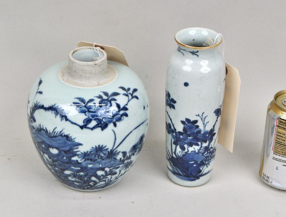 Appraisal: Chinese B W Ovoid Jar Bottle Vase each with birds