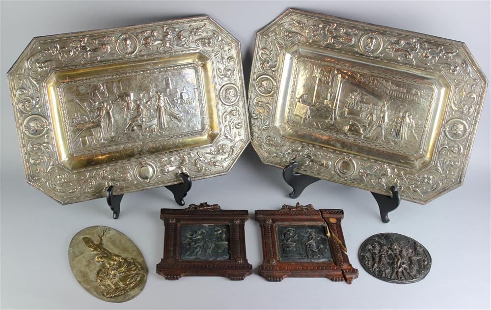 Appraisal: SIX CONTINENTAL RELIEF PLAQUES including one oval brass with a