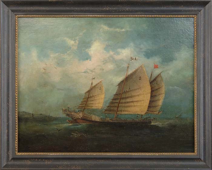 Appraisal: UNSIGNED Chinese th Century CHINESE FIGHTING JUNK Oil on canvas