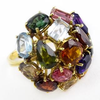 Appraisal: Vintage Multi Gemstone and Karat Yellow Gold Dome Ring Stamped