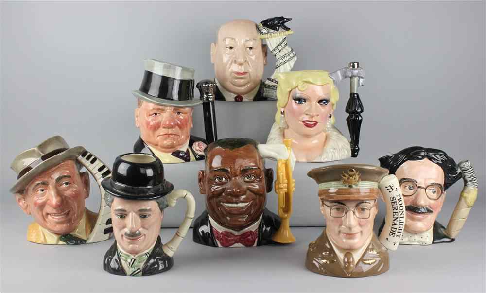 Appraisal: ROYAL DOULTON CELEBRITY CHARACTER JUGS 'ALFRED HITCHCOCK' D Charlie Chaplin