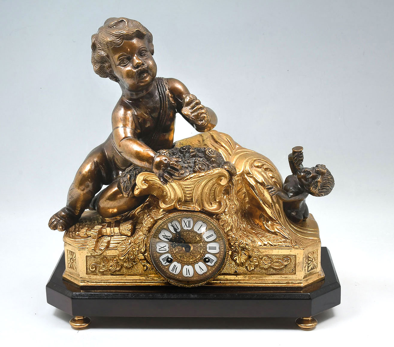 Appraisal: FRANZ HERMIE AND SON GILT METAL CHERUB CLOCK Gilt metal