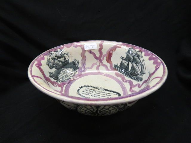 Appraisal: Early Lusterware Sayings Ships ironstone bowl mid th century diameter