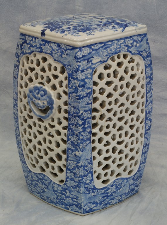 Appraisal: Japanese Blue and White Porcelain Garden Seat with reticulated sides