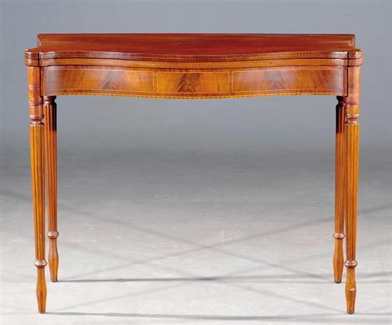 Appraisal: Federal style inlaid mahogany serpentine card table mid th century