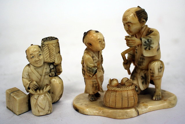 Appraisal: A TH CENTURY JAPANESE CARVED IVORY OKIMONO in the form