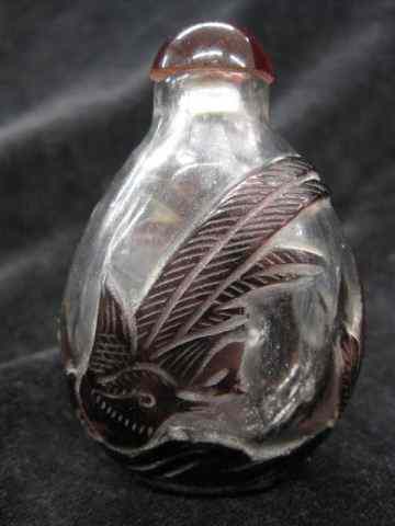 Appraisal: Chinese Snuff Bottle cameo glass amethyst bird on clear ''