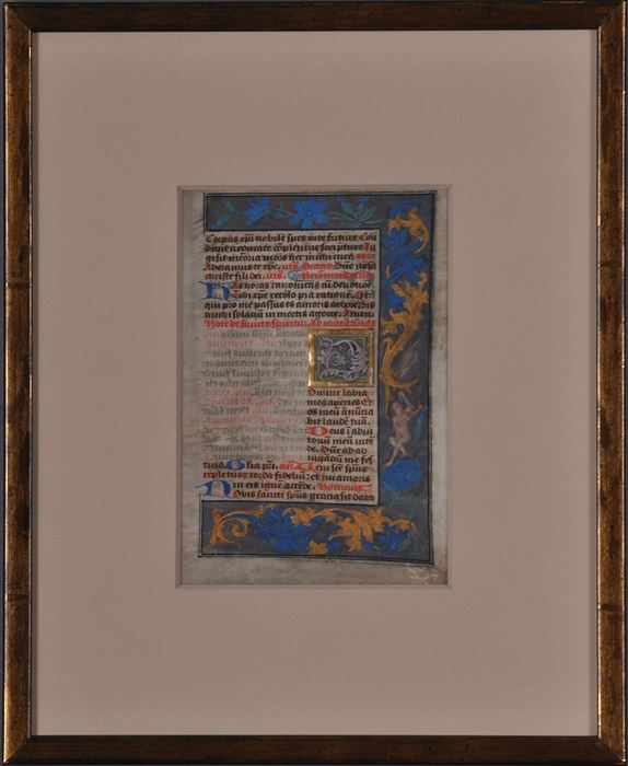 Appraisal: EUROPEAN SCHOOL MANUSCRIPT PAGES Illuminated and written in Latin double-sided