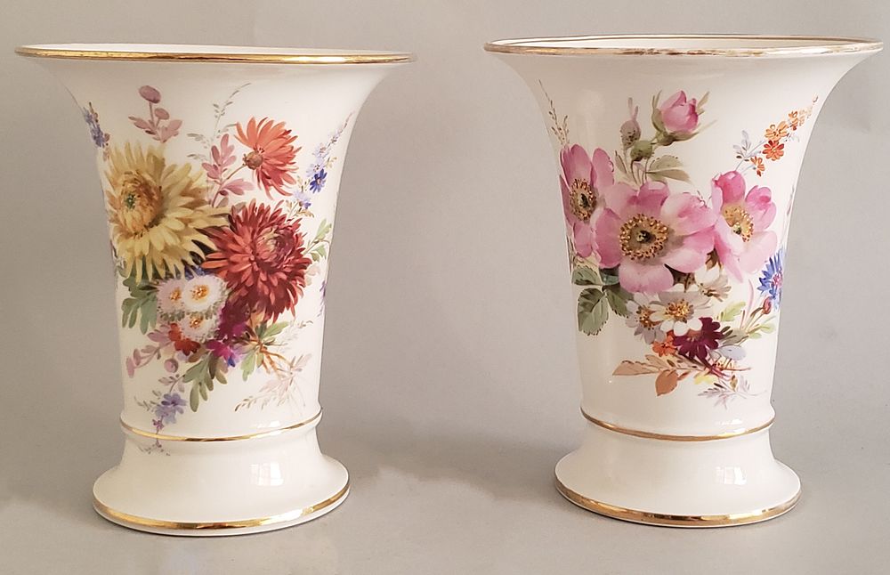 Appraisal: Pair of Meissen Floral Decorated Beaker Vases Pair of Meissen