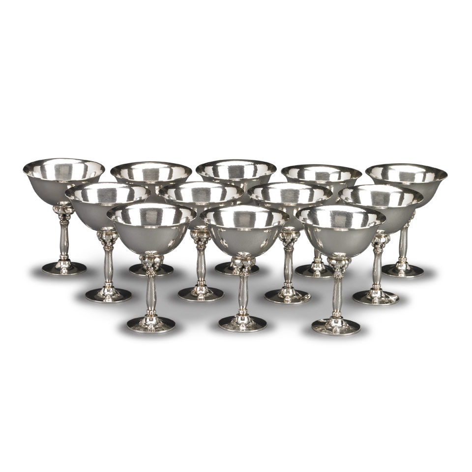 Appraisal: Twelve Danish Silver Goblets A Harald Nielsen for Georg Jensen