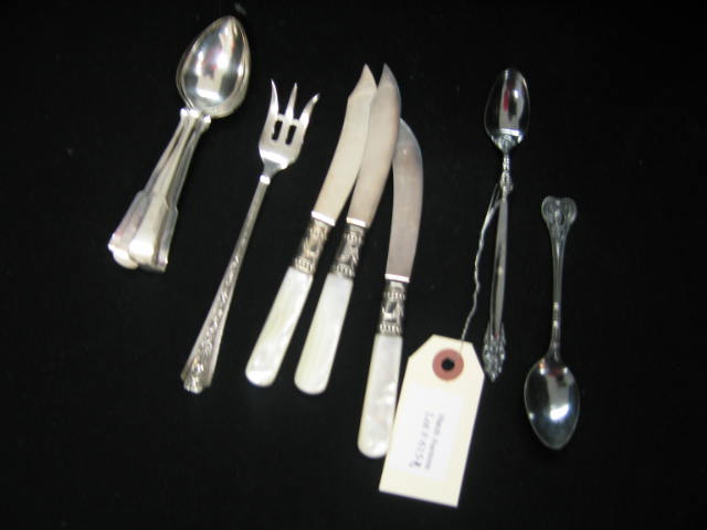 Appraisal: Estate Silver Lot sterling pickle fork mother-of-pearl fruit knives infant