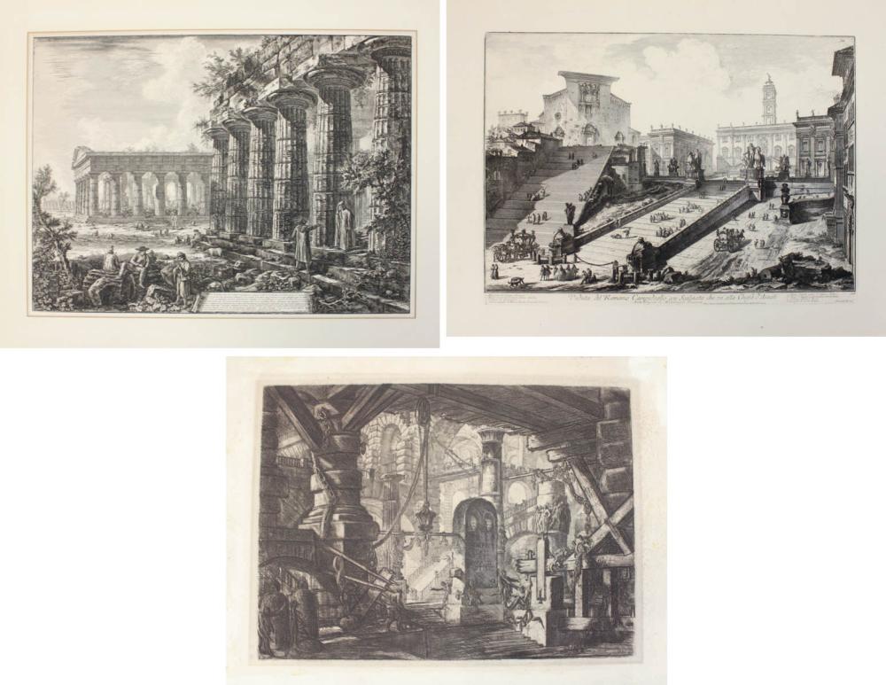 Appraisal: AFTER GIOVANNI BATTISTA PIRANESI Italy - three etchings Vue A