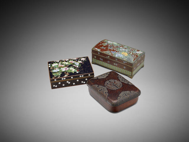 Appraisal: Three Japanese cloisonne and metal boxes Meiji to Taisho period