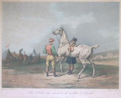 Appraisal: piece Hand-Colored Aquatint Engraving Vernet Antoine Charles Horace Le Jockei