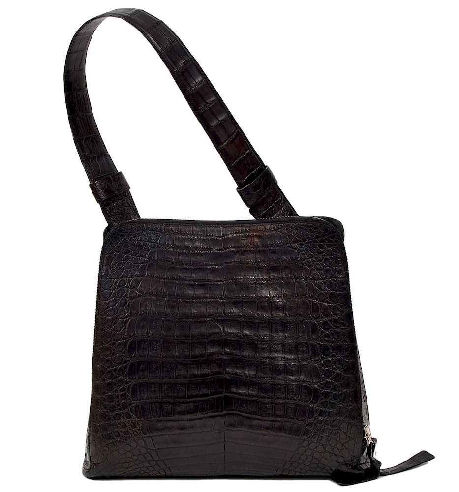 Appraisal: Nancy Gonzalez Crocodile Black Shoulder Bag Vintage genuine crocodile black